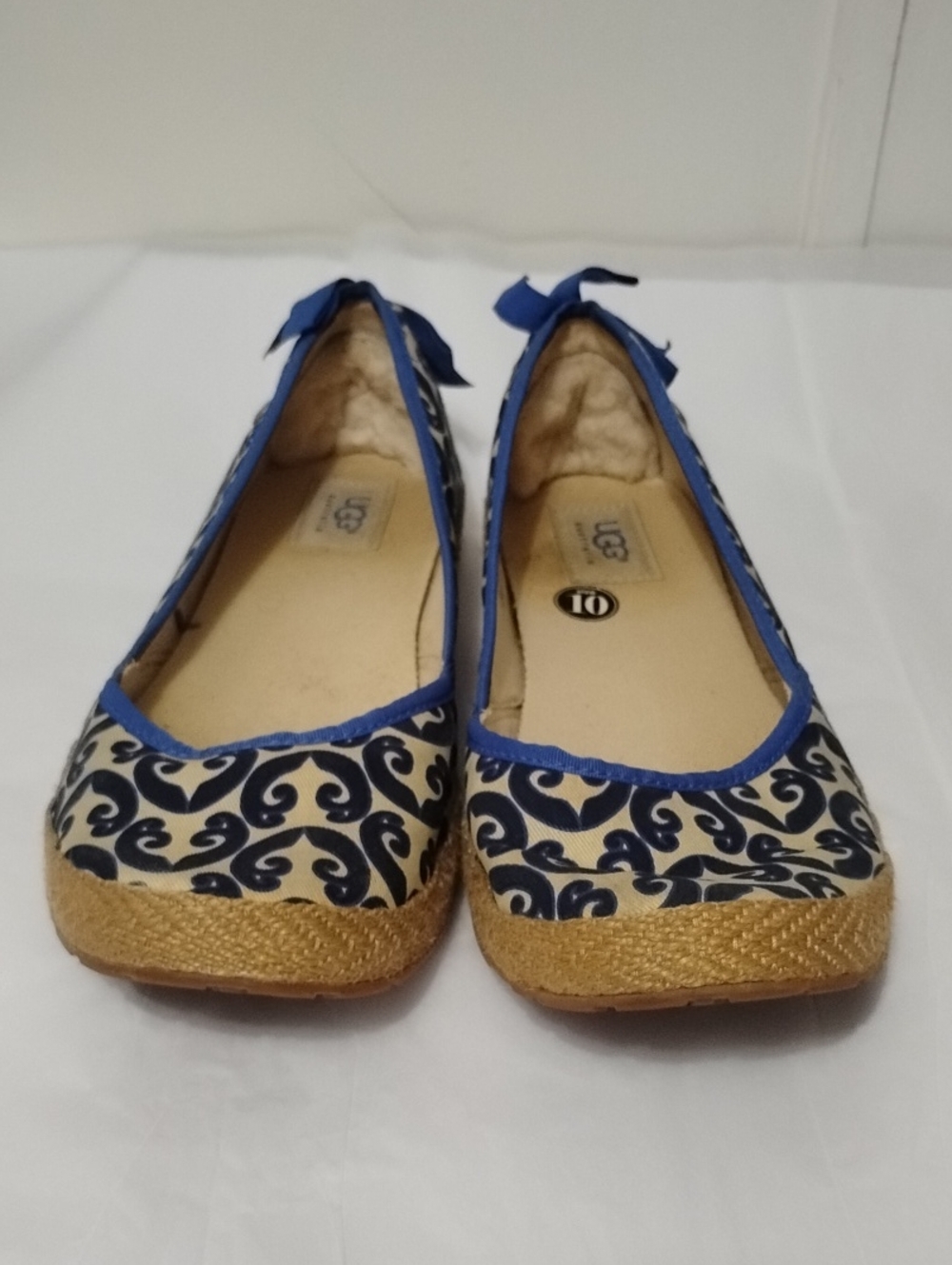 UGG Indah Marrakrsh Blue Patterned Espadrilles Ballet Flats with Bow